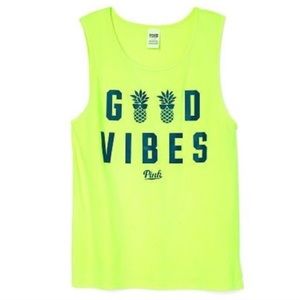 victoria’s secret PINK neon green good vibes tank